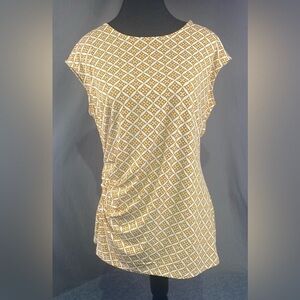 Chaus New York Top Women’s Medium Geometric Print Zipper Ruched Yellow